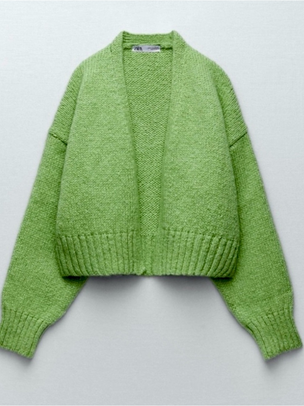 ZARA Lime Green Open-Front Cropped Cardigan💚
